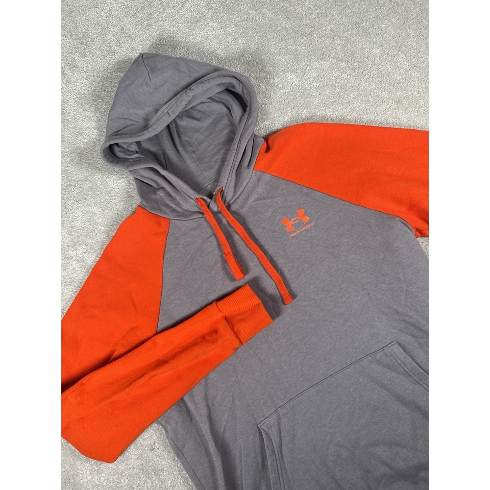Under Armour‎ Raglan Hoodie men's M Sweatshirt Gray Orange Logo Pullover